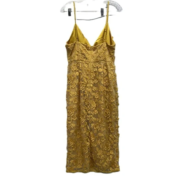 Lovers & Friends Goldenrod Floral Embroidered Mesh Spaghetti Strap Dress Medium - Picture 3 of 10
